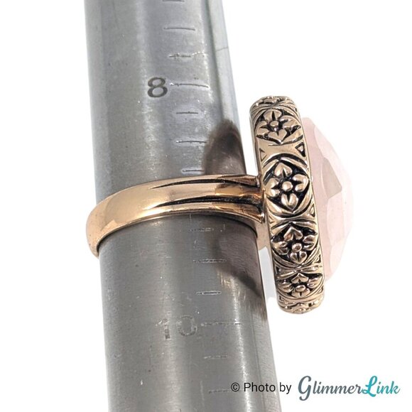 Barse Rose Quartz Gemstone Oval Floral Chunky Gold Tone Ring Size 10 - Picture 9 of 13